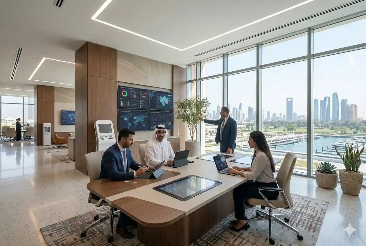 Healthcare consulting team analyzing medical operations in UAE office