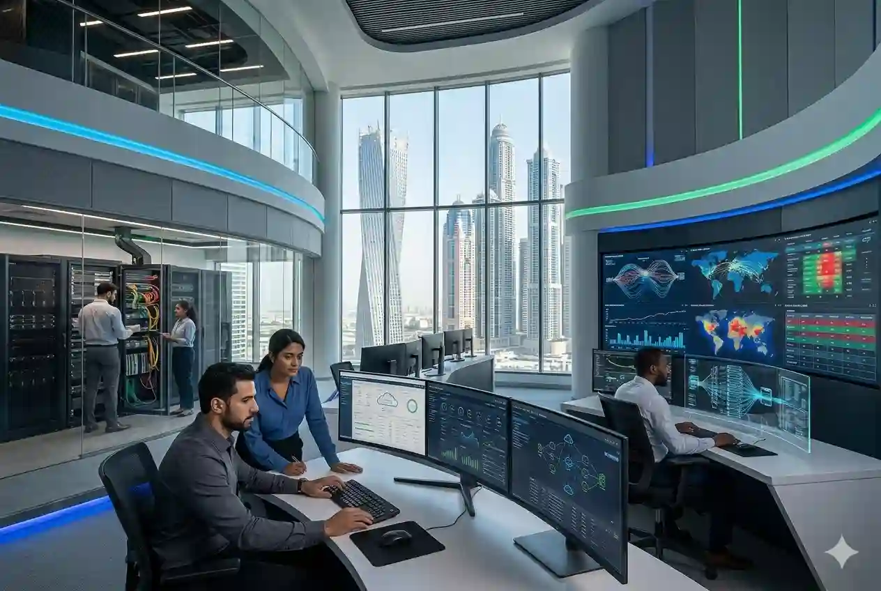 IT professionals managing servers and digital infrastructure in UAE office