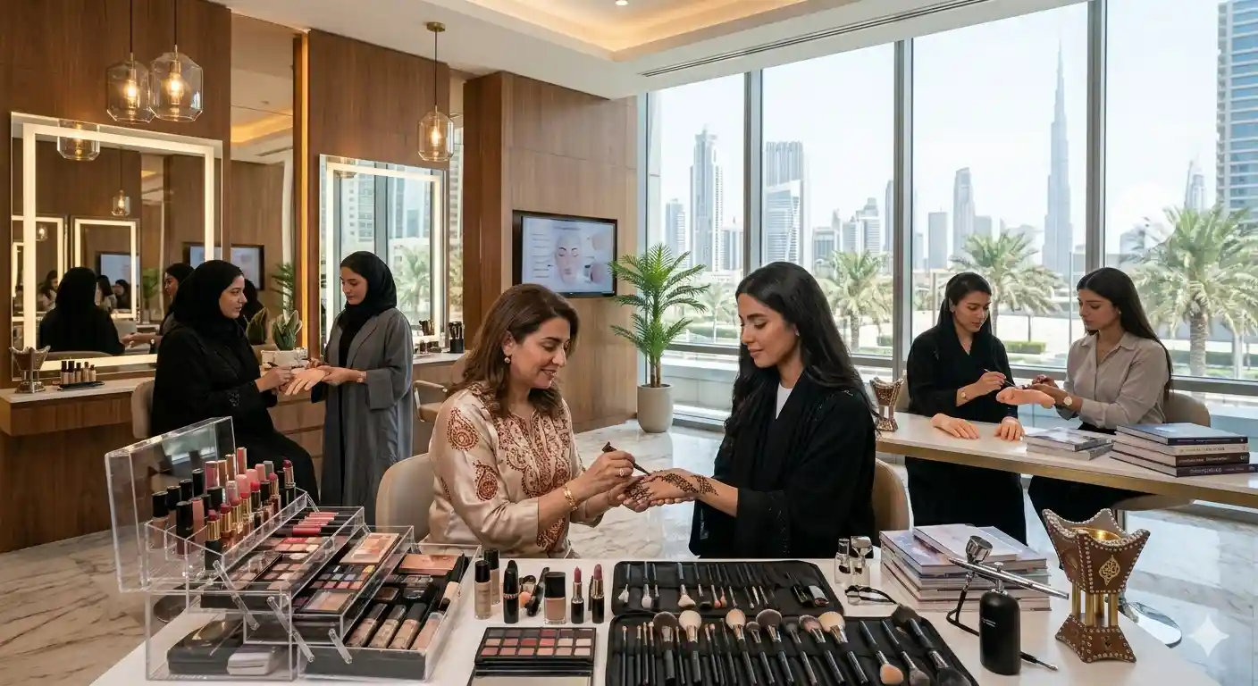 Henna artist training session at beauty centre in UAE