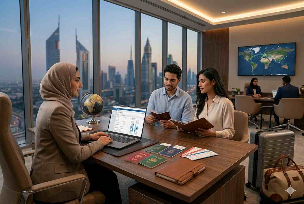 Travel consultant assisting UAE travelers with international bookings in Dubai