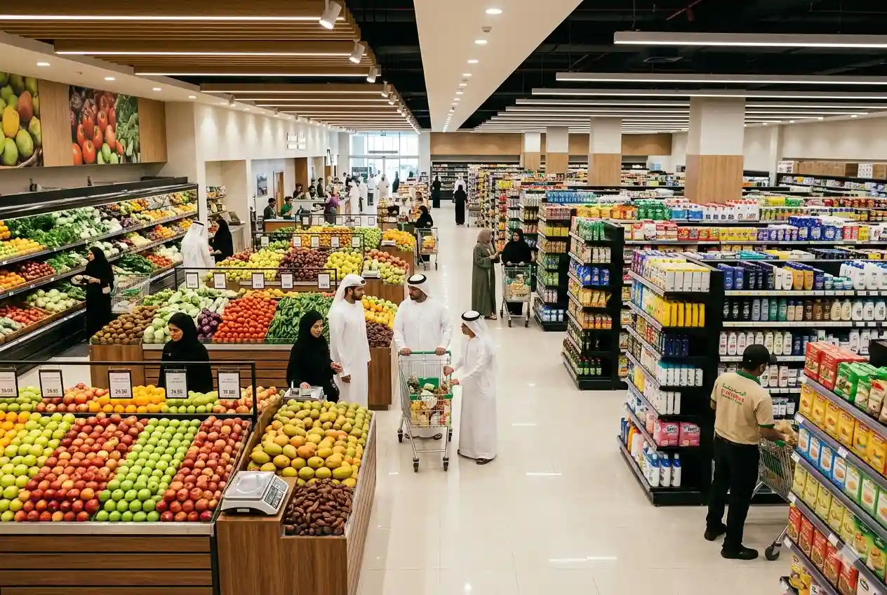 Shoppers visiting a local Al Madina Market grocery store in the UAE