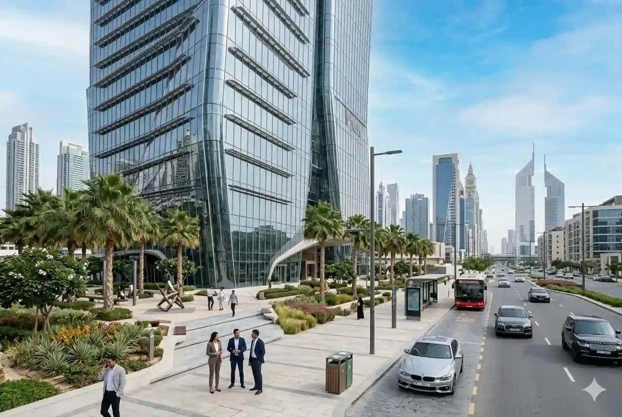 exterior view of Al Waleed Real Estate head office building in Dubai