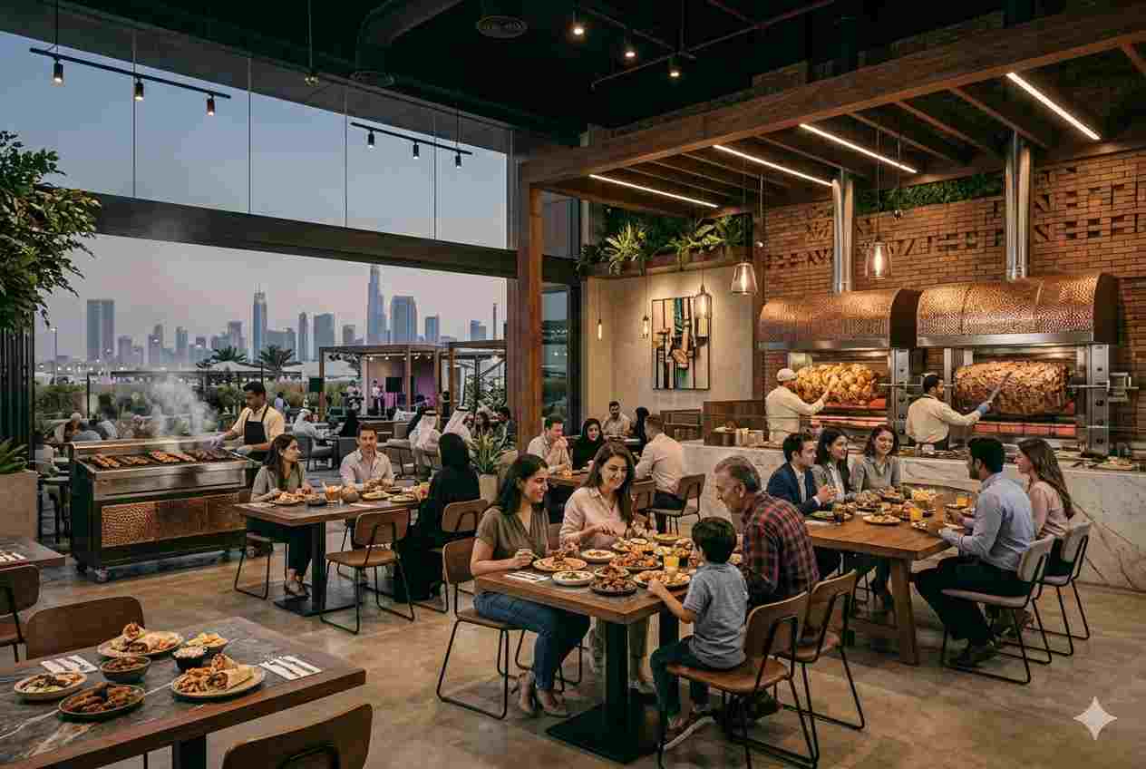Modern Lebanese street food restaurant with Beirut-inspired dining atmosphere in the UAE