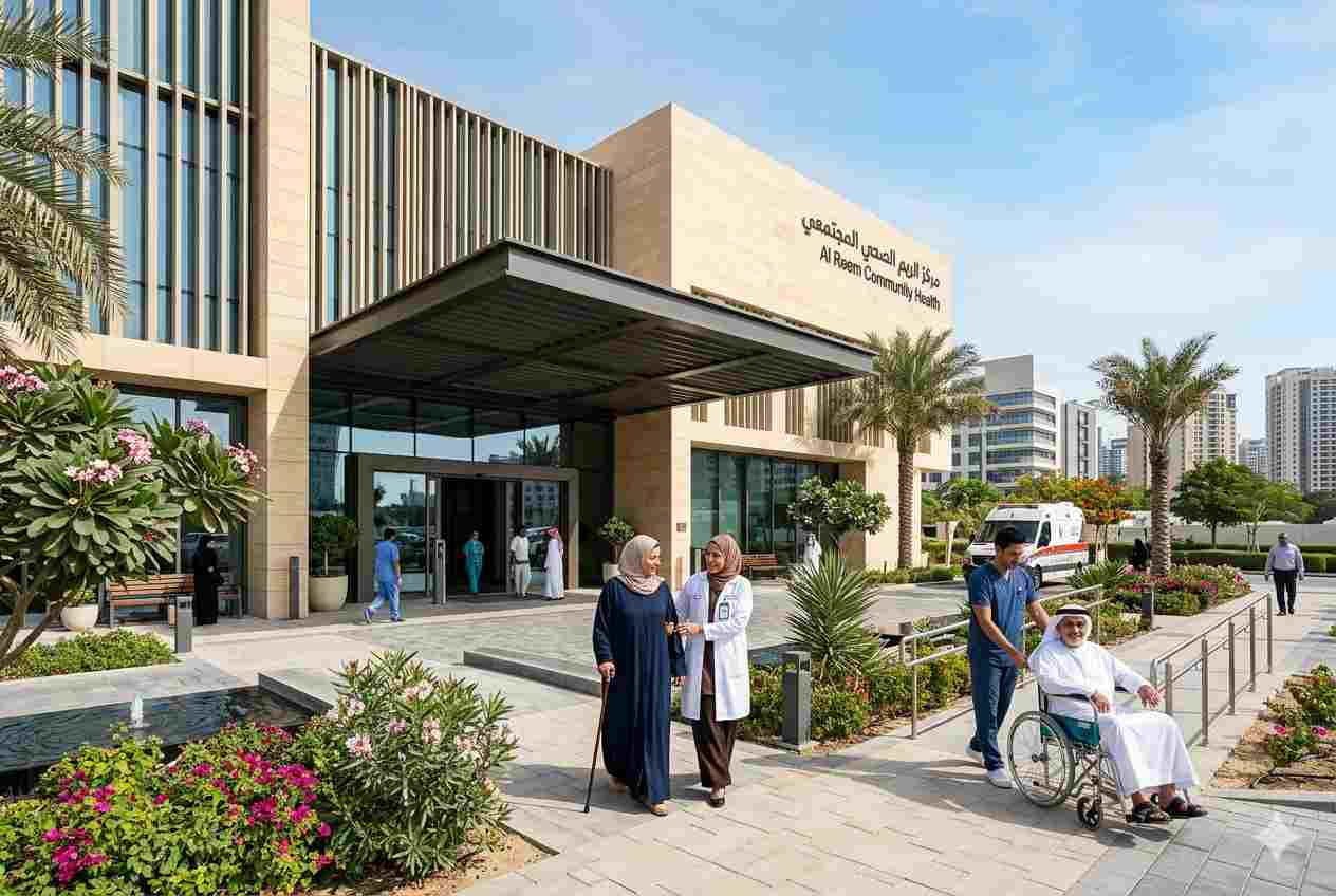 Exterior view of Baniyas Healthcare Center serving the Abu Dhabi community