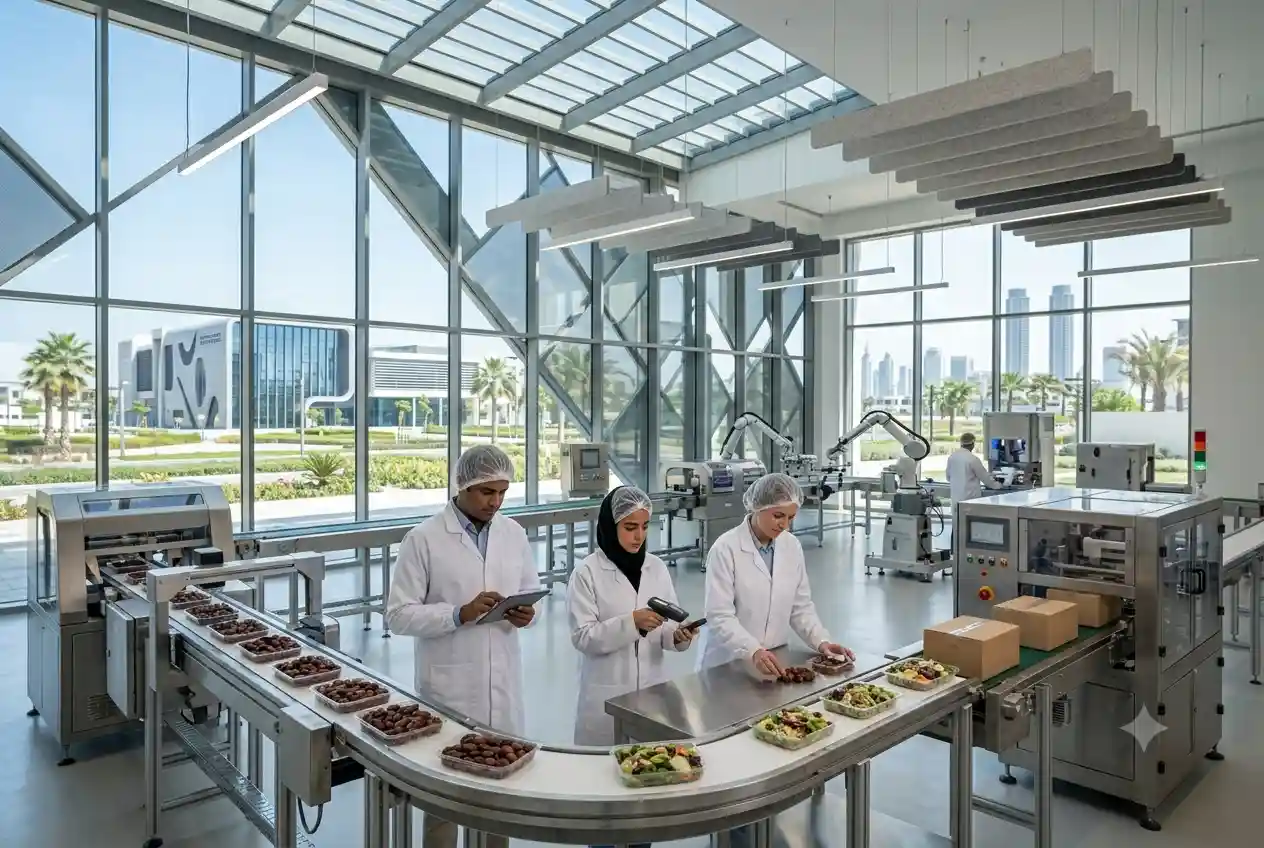 Modern food production facility showcasing quality control and food manufacturing operations