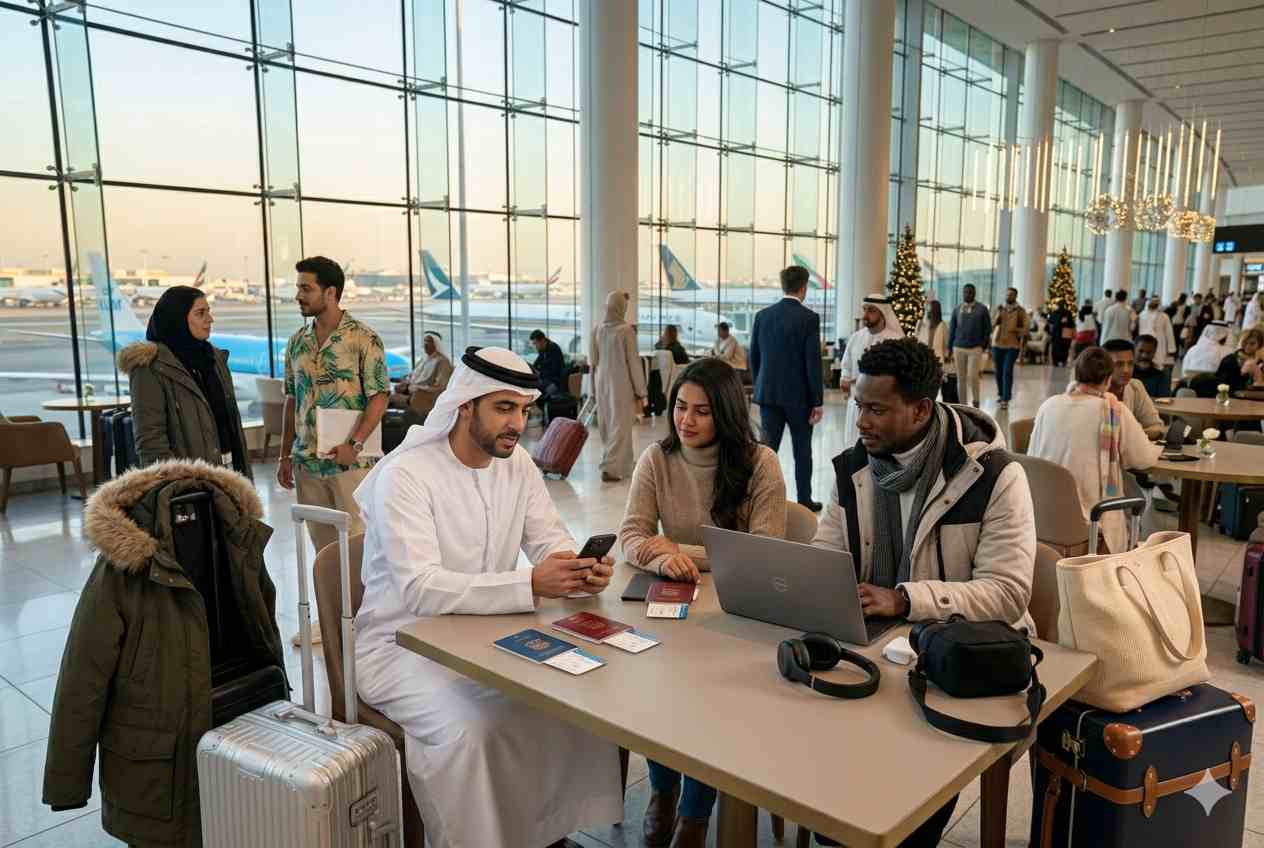 UAE travelers preparing for December international holidays at airport