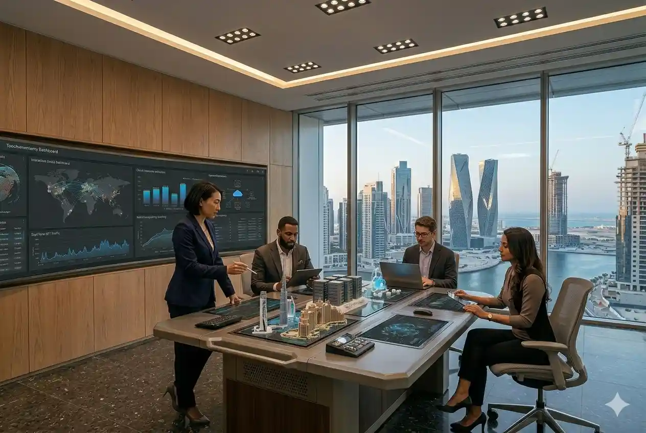 Data analysts using big data technology solutions and business intelligence dashboards