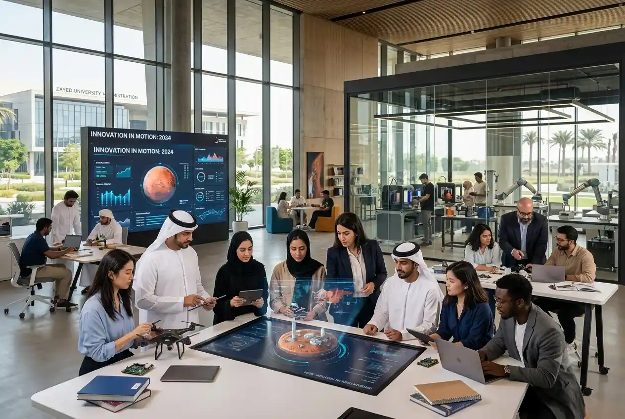 Students using modern educational technology in an advanced UAE learning environment