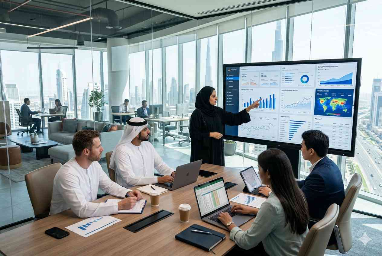 Professional digital marketing agency team in UAE planning business growth campaigns