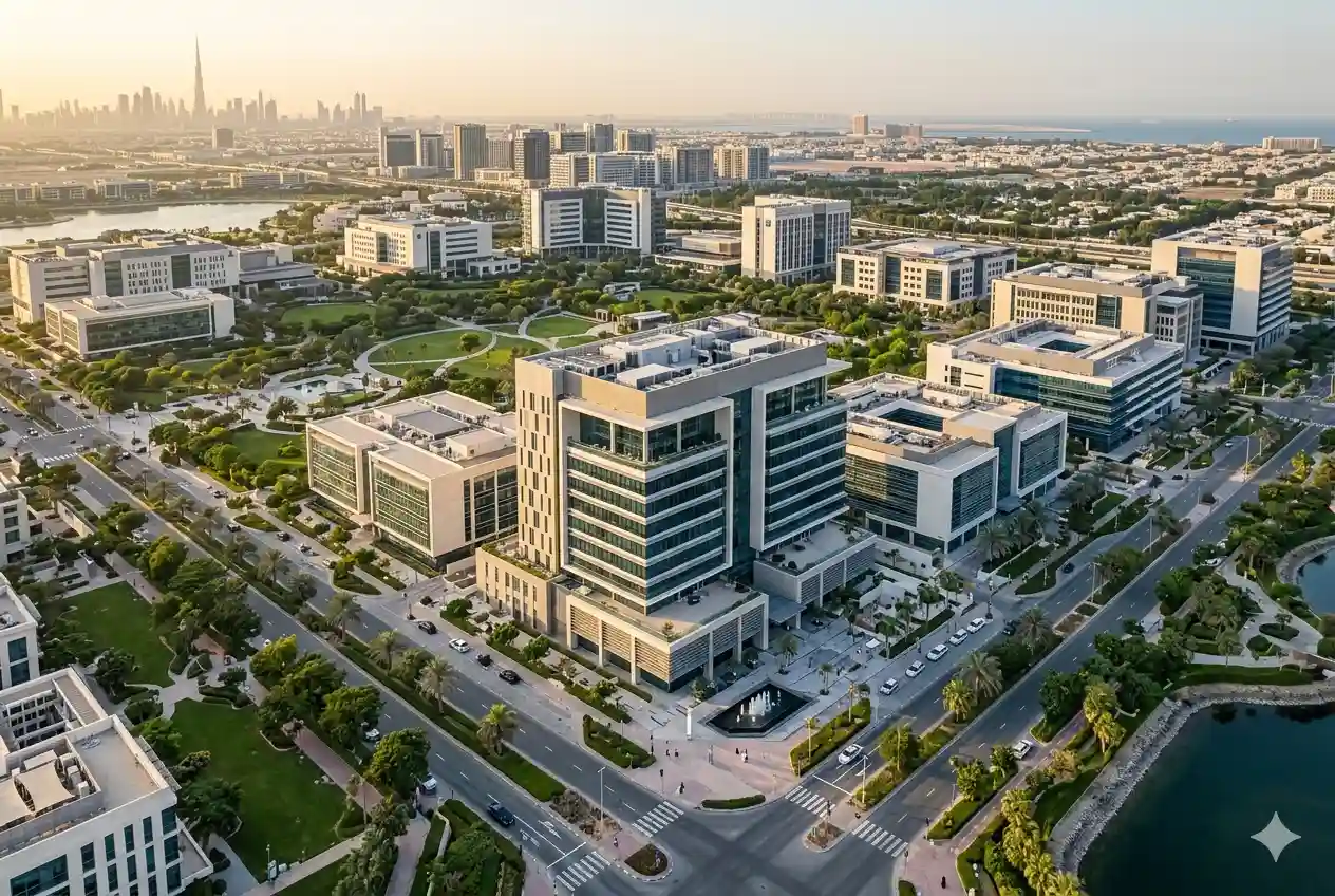 Modern healthcare office building in Dubai Healthcare City district