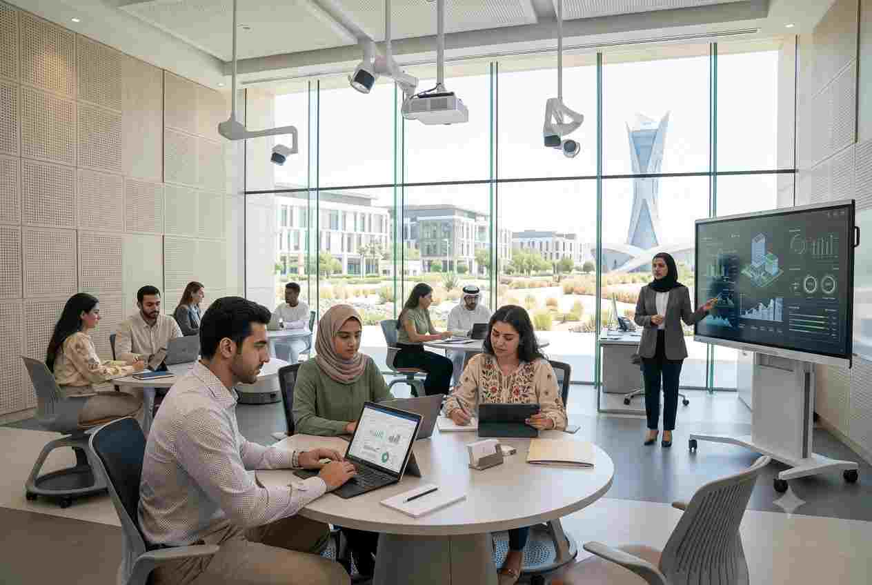 Students learning in a modern educational institute classroom in the UAE