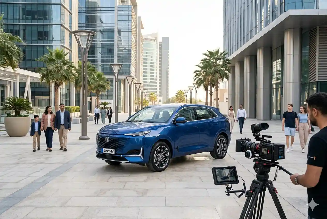 Modern Changan vehicle showcased in a contemporary UAE urban setting