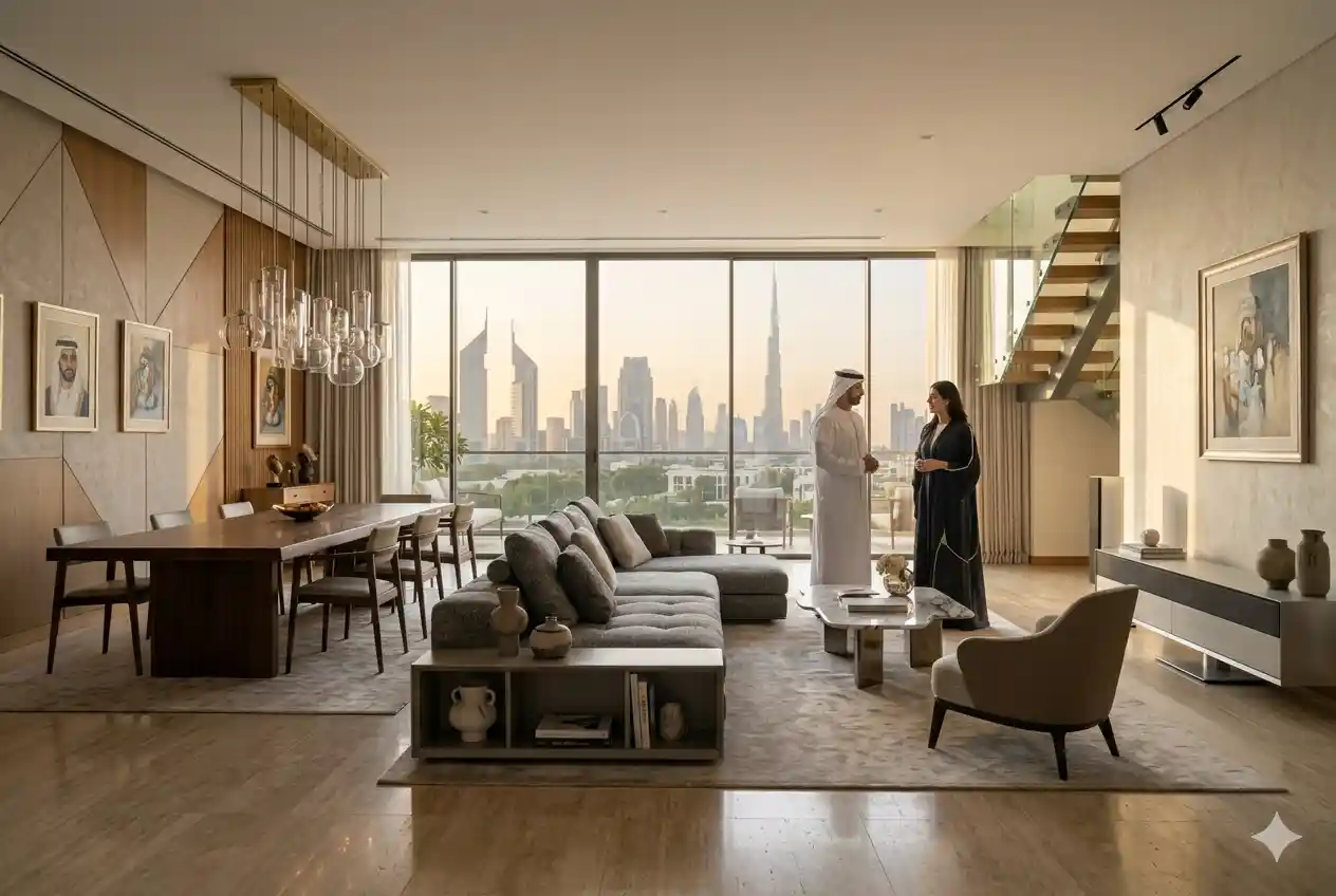 Modern luxury home interior designed in UAE with premium furnishings and elegant decor