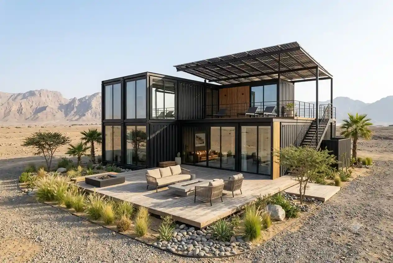 Modern luxury container home with contemporary architecture in the UAE.