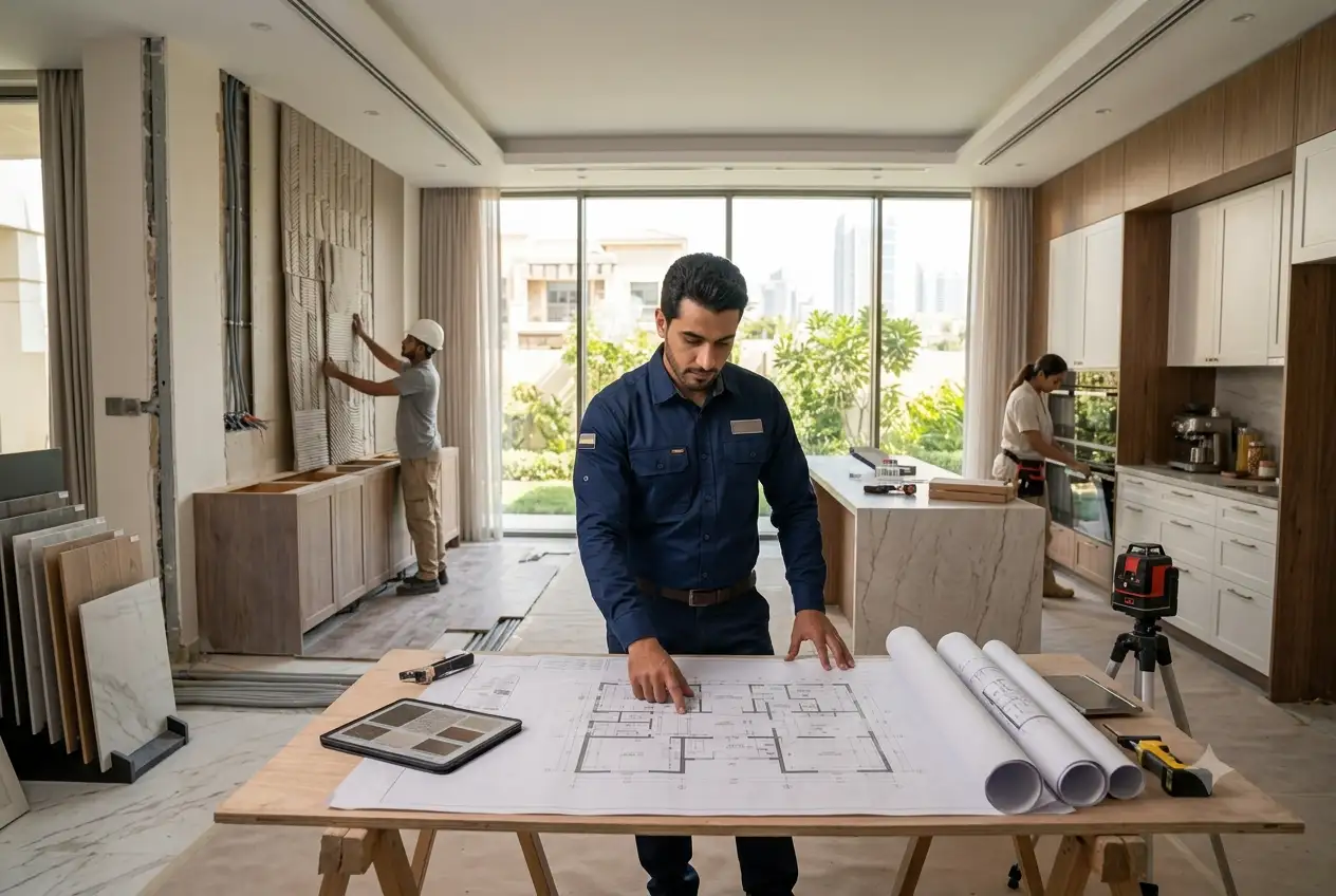 Professional renovation contractor planning a residential remodeling project in the UAE
