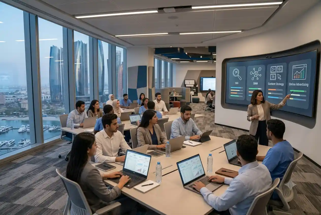 Students attending a professional digital marketing course in Abu Dhabi