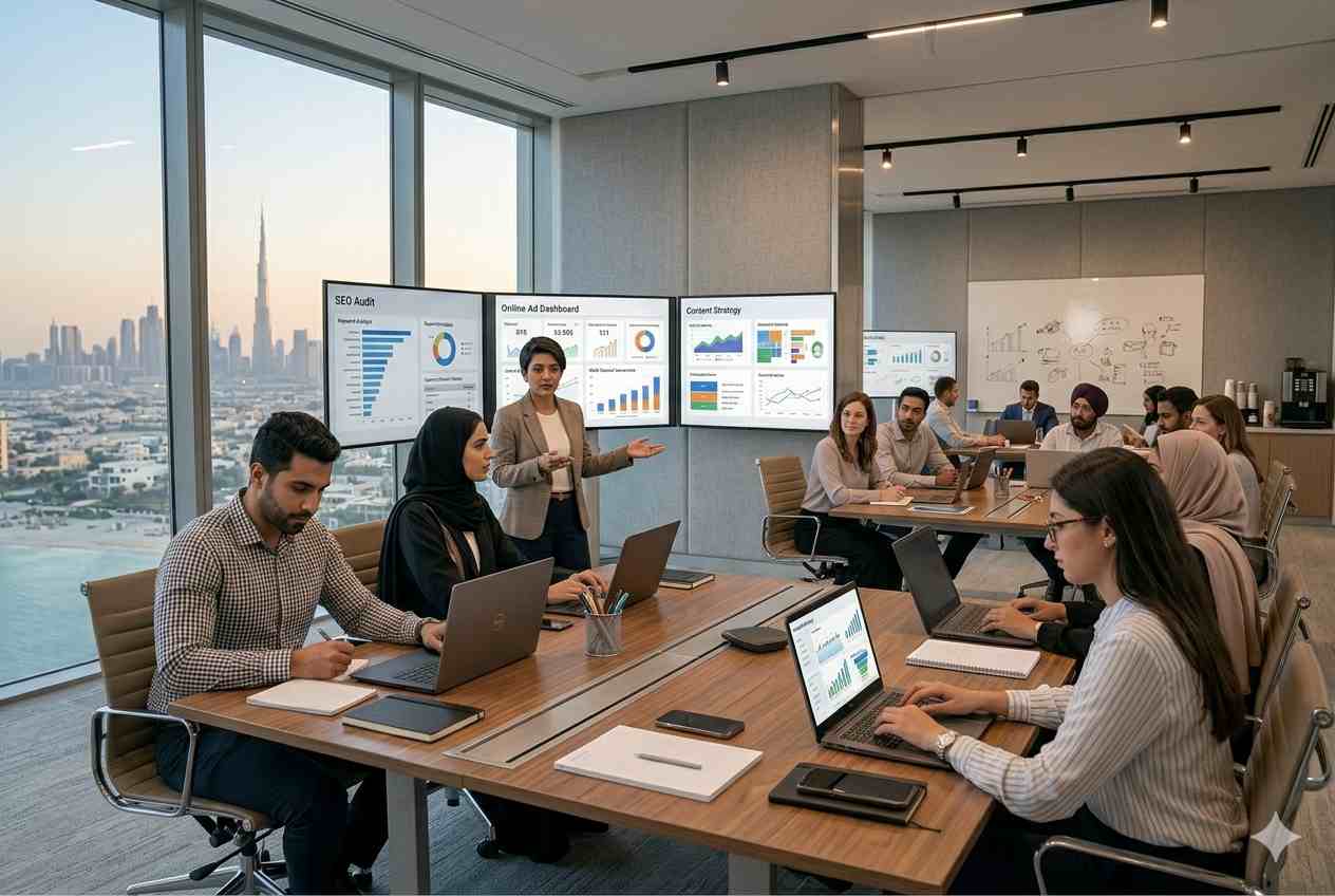 Students attending a digital marketing training course in Dubai