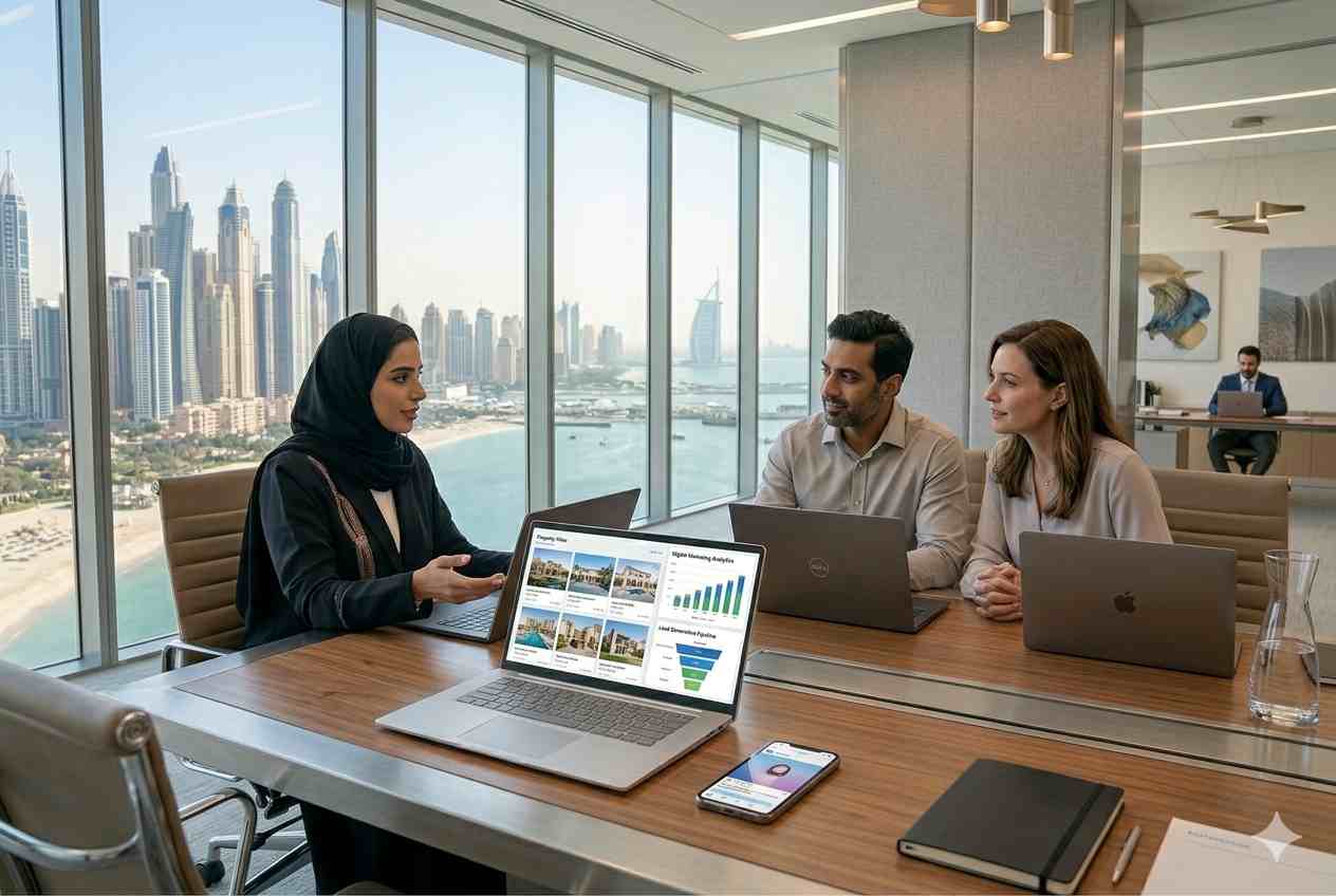 UAE real estate agent reviewing digital marketing strategies for property sales