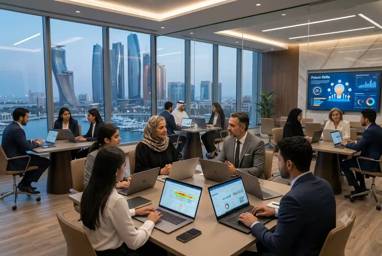 Digital marketing professionals working in a modern Abu Dhabi office