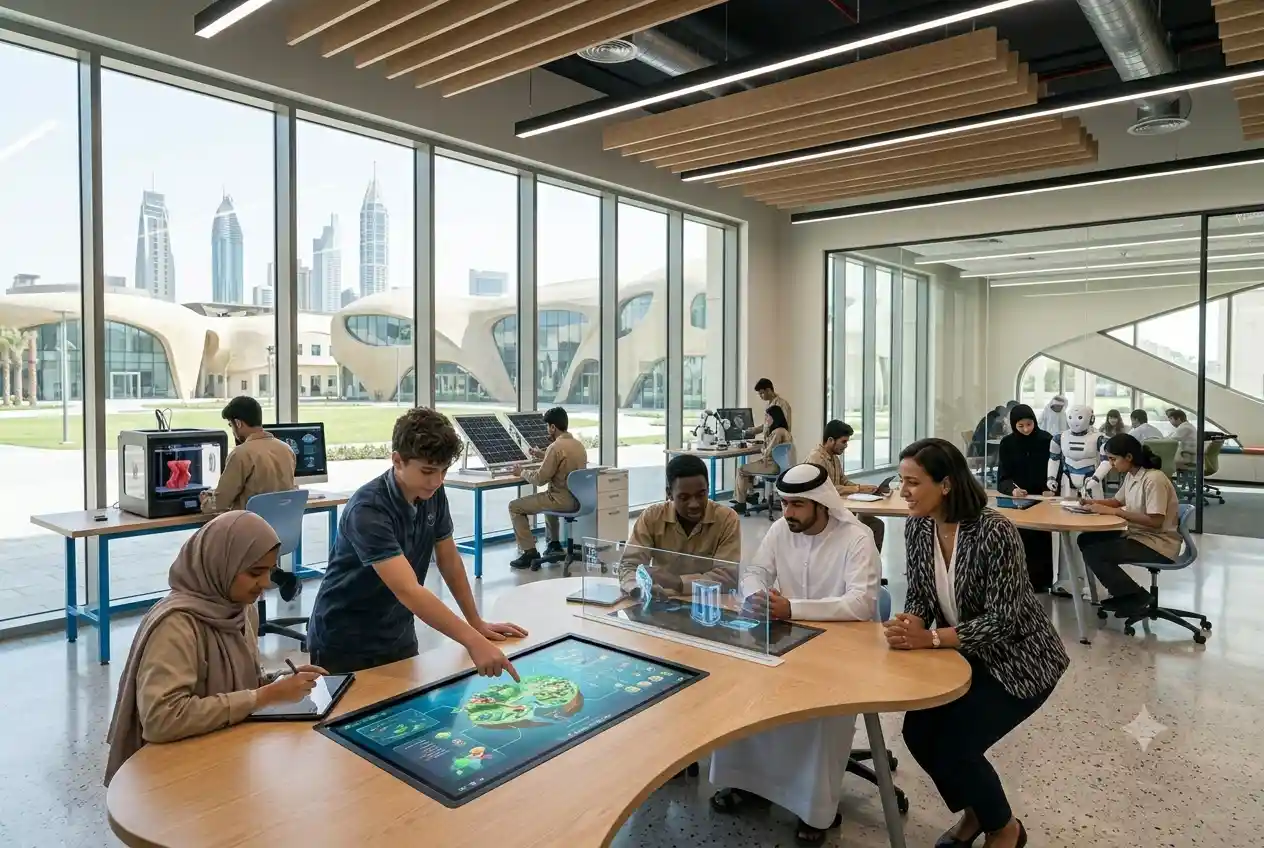 Students learning in a modern classroom at a Dubai educational institution