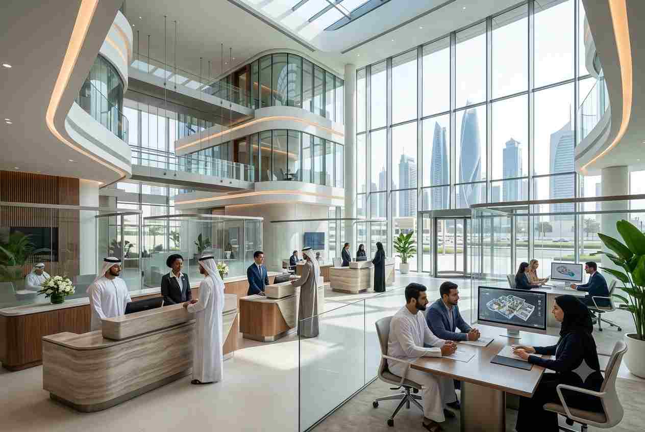 Modern Dubai real estate centre providing property and investment services.