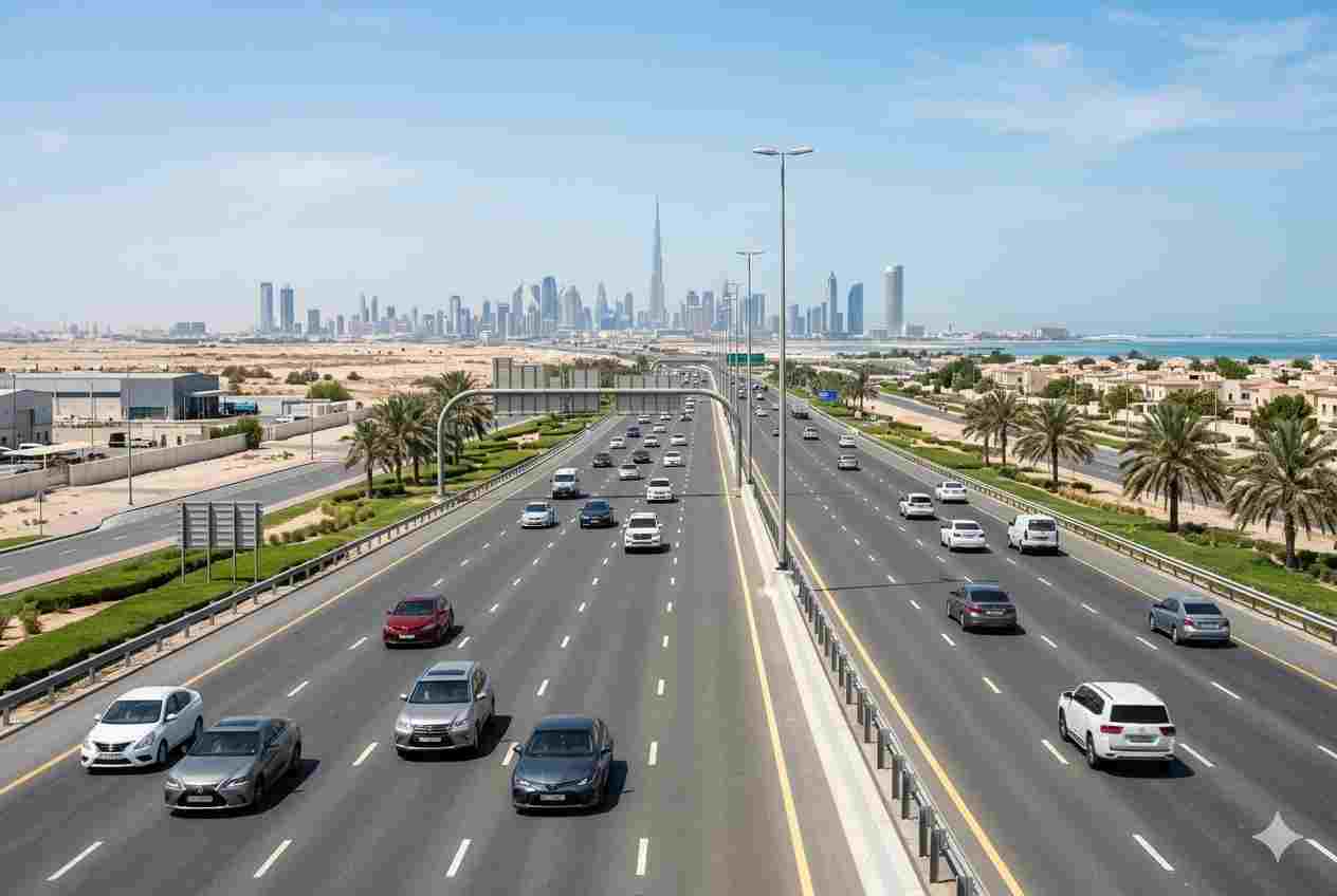 Vehicles traveling between Dubai and Abu Dhabi during UAE travel regulation period