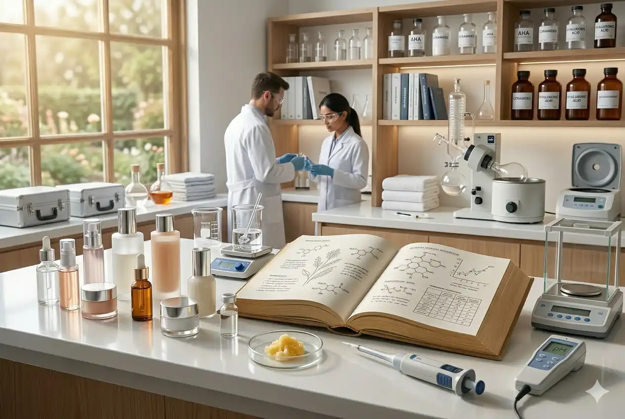 Modern skincare research and beauty product innovation in a professional laboratory setting
