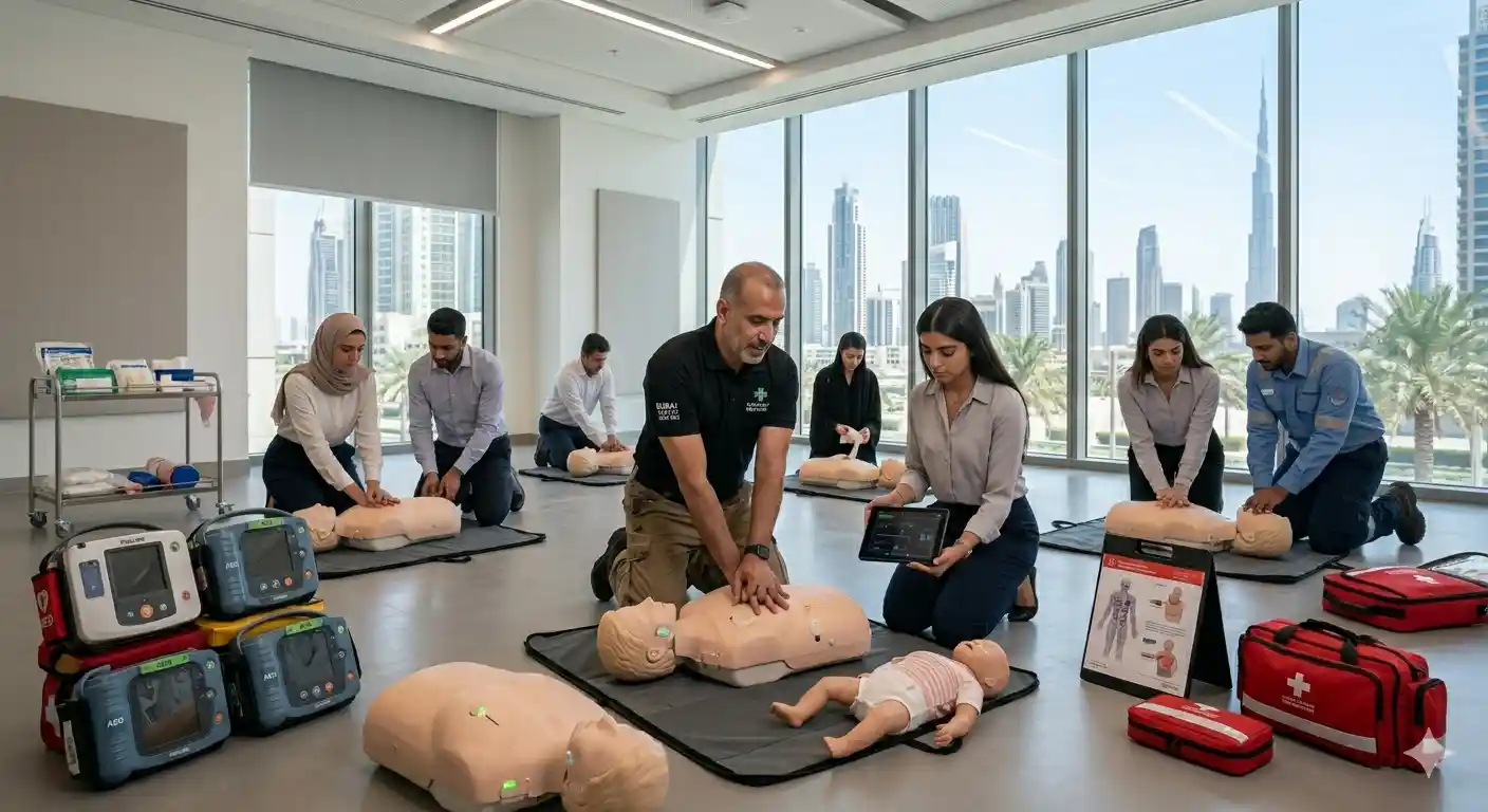 CPR training session with instructor and students in Dubai