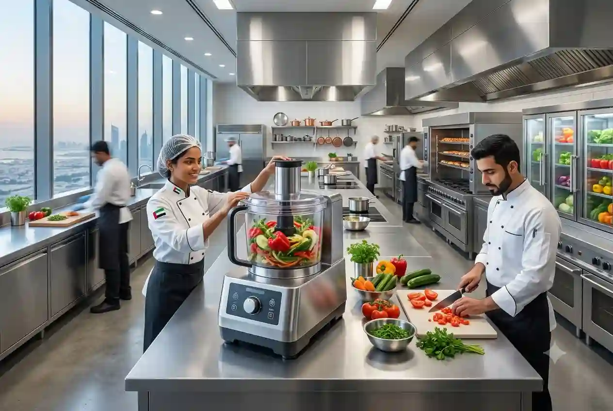 Professional food processor being used in a commercial kitchen in the UAE