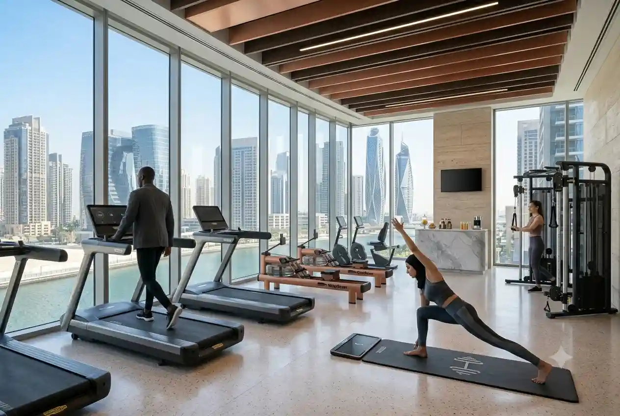 Modern fitness center in Business Bay Dubai with professional workout equipment