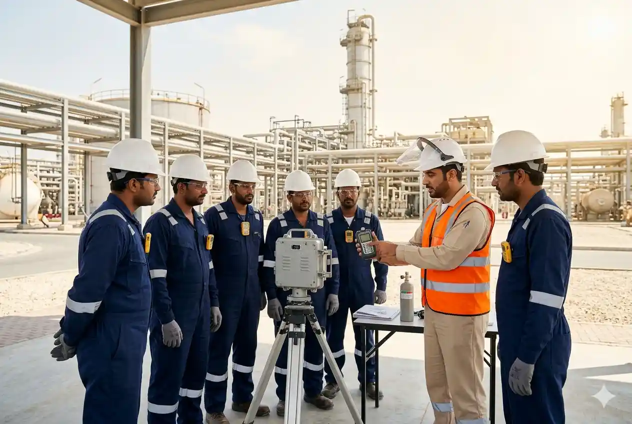 Industrial workers attending H2S training and safety certification course in UAE