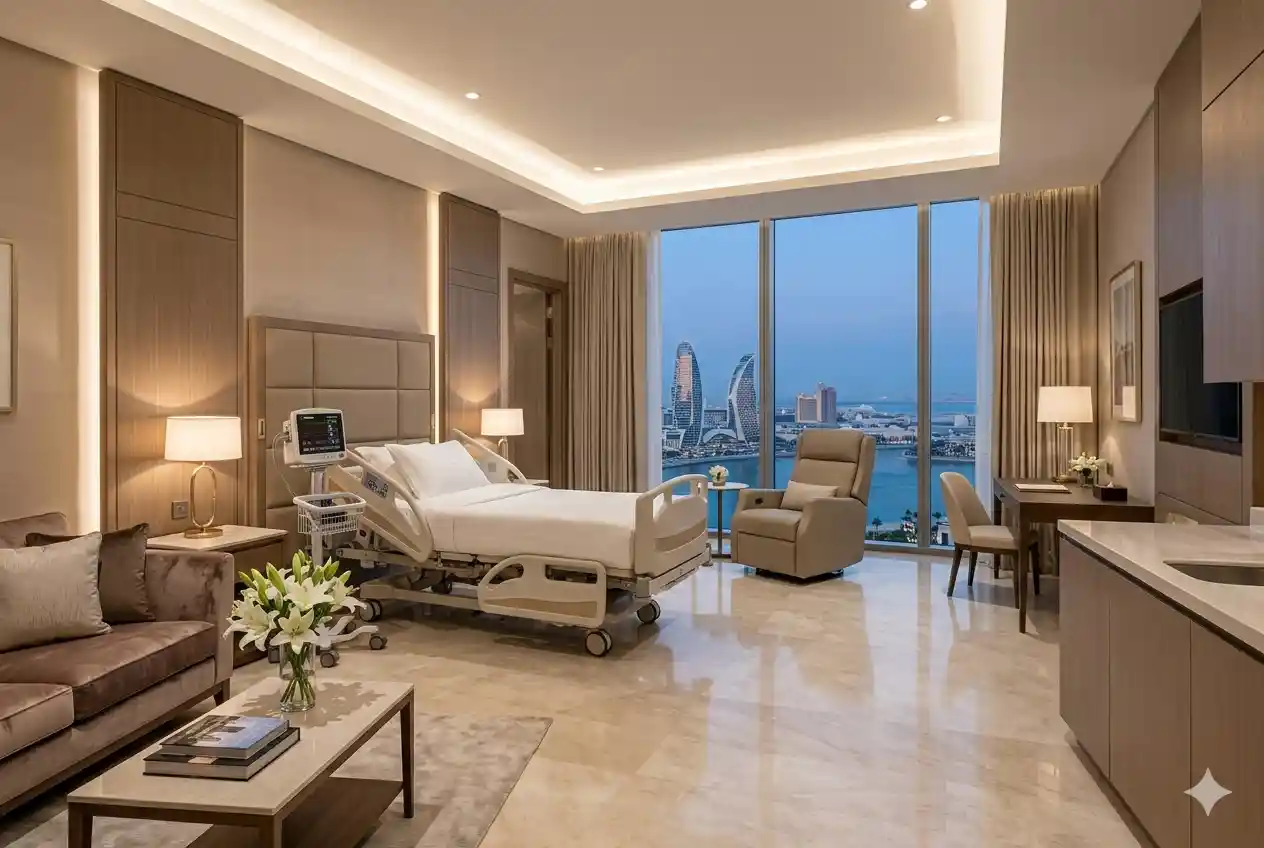 VIP private hospital suite representing royal healthcare treatment in UAE