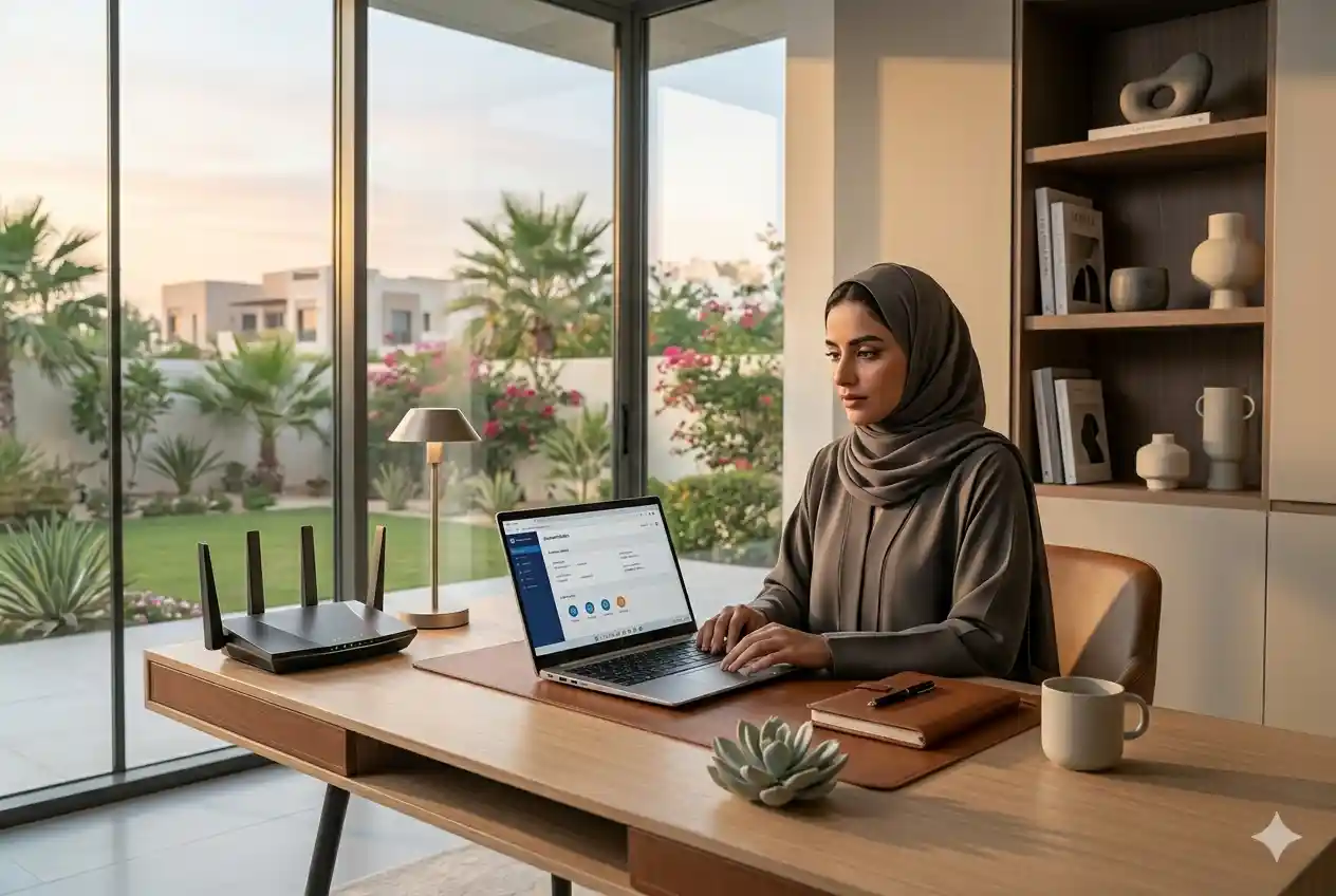 UAE resident managing home internet service account from a laptop