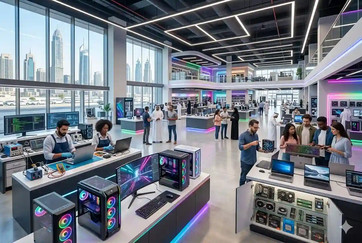 Gaming PCs and computer hardware retail store inside Dubai Computer Plaza