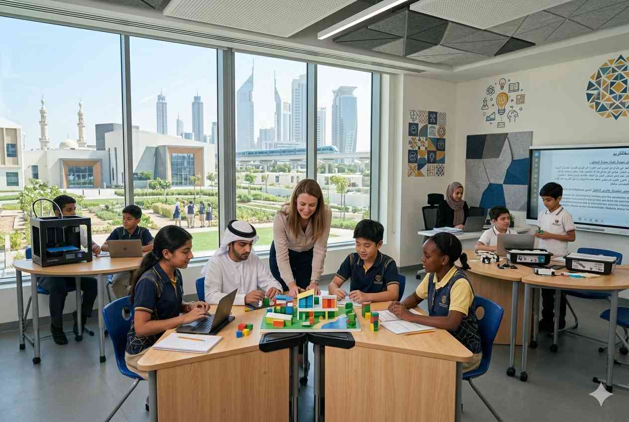 Students learning in a modern LEAMS Education school environment in the UAE
