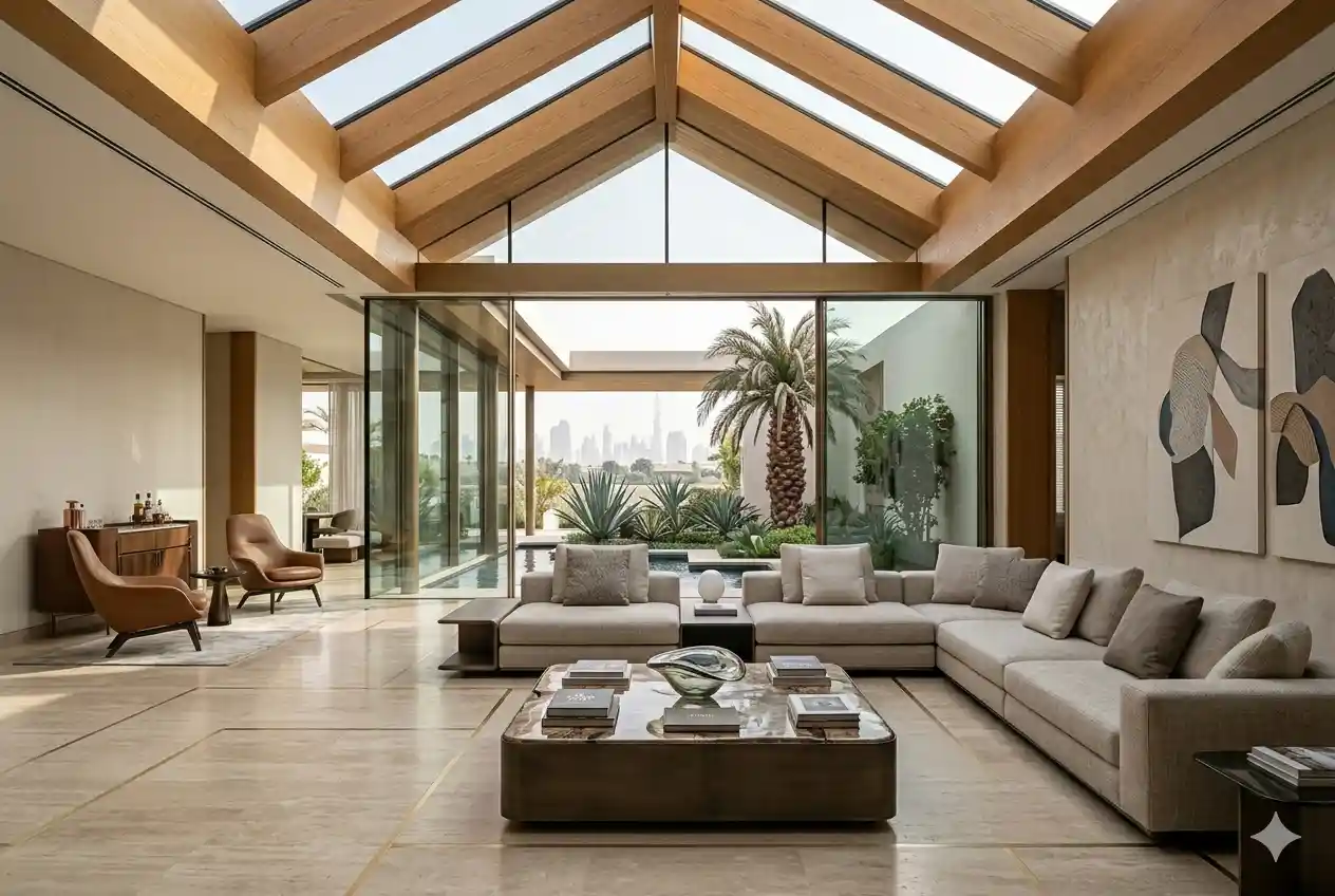 Modern lifestyle furniture arranged in a stylish contemporary living room