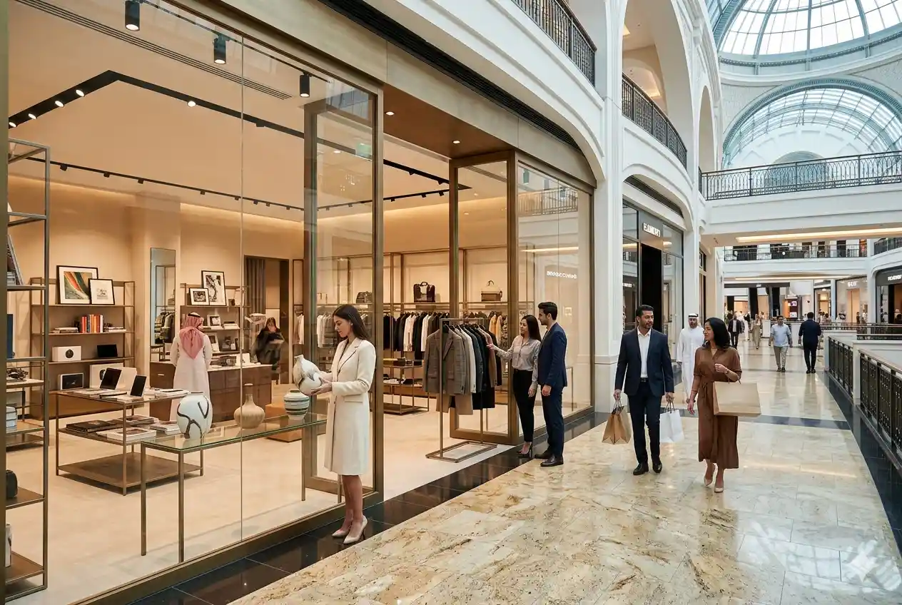 interior of Mall of the Emirates with lifestyle retail store and shoppers