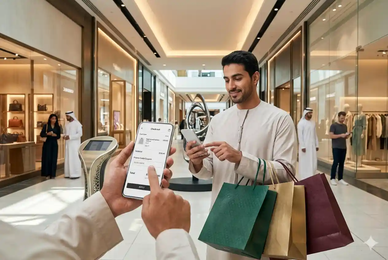 smartphone showing lifestyle promo code used at checkout in UAE shopping