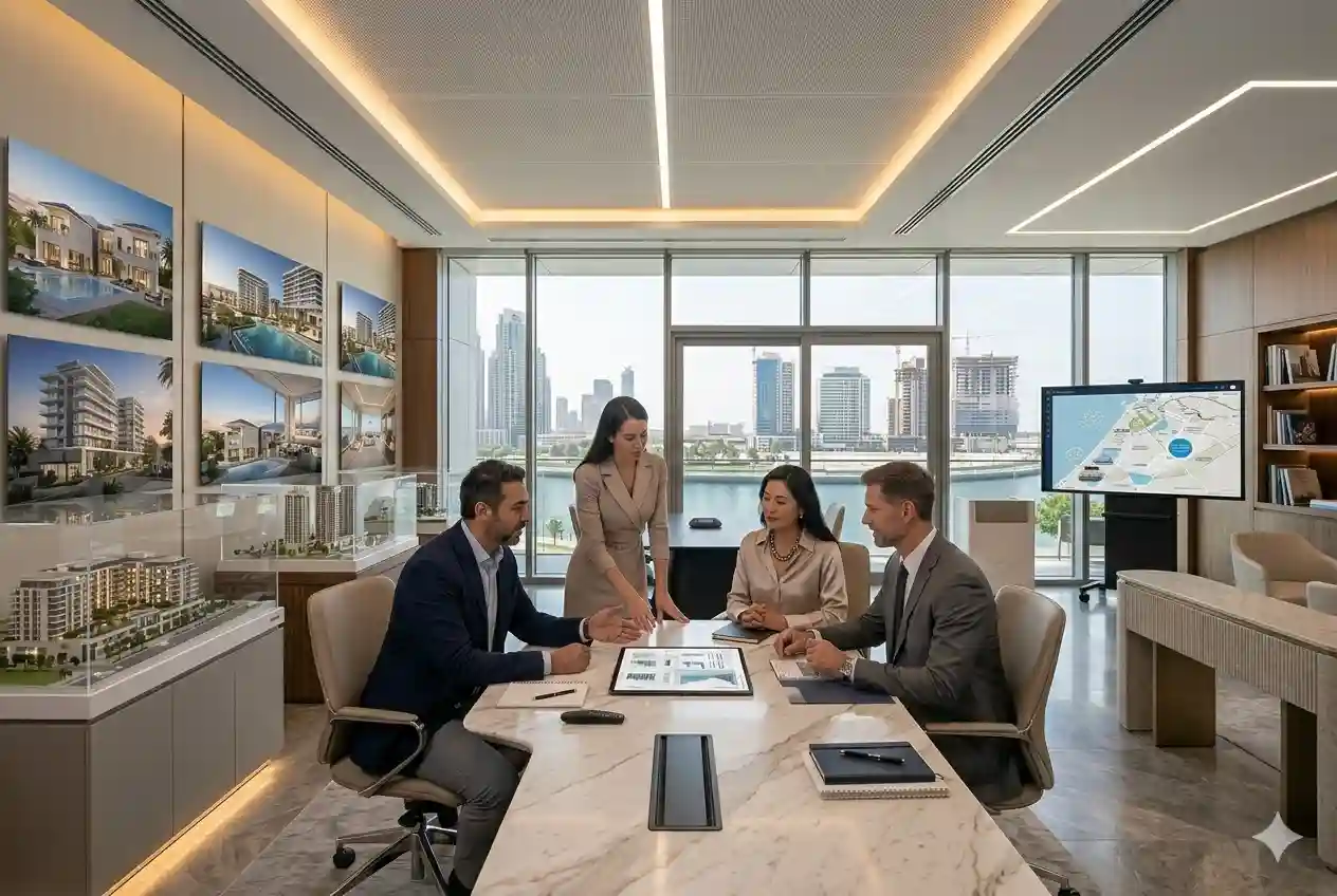 Real estate consultants assisting clients with property investment decisions in Dubai