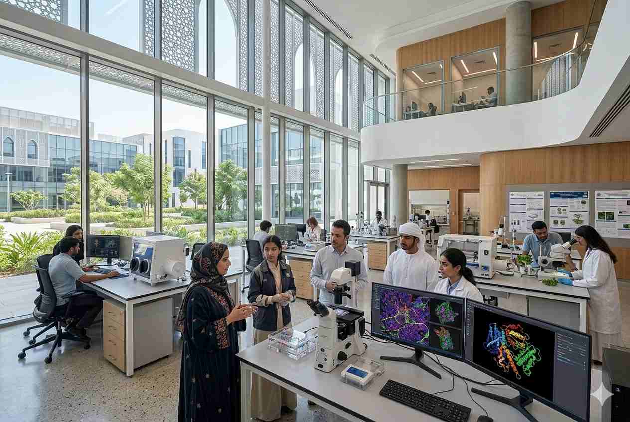 Students and researchers in a modern UAE higher education institution