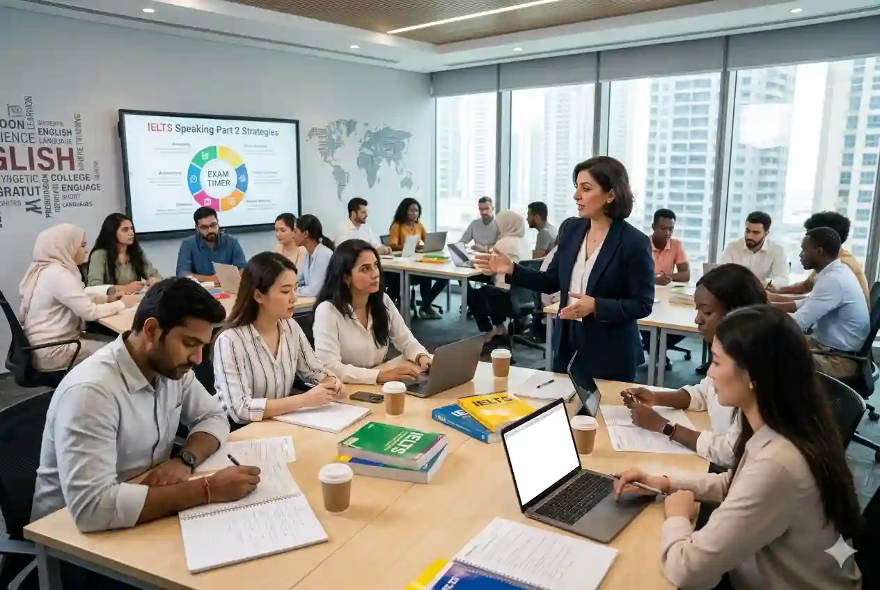 Students attending IELTS preparation classes at a professional training center in the UAE