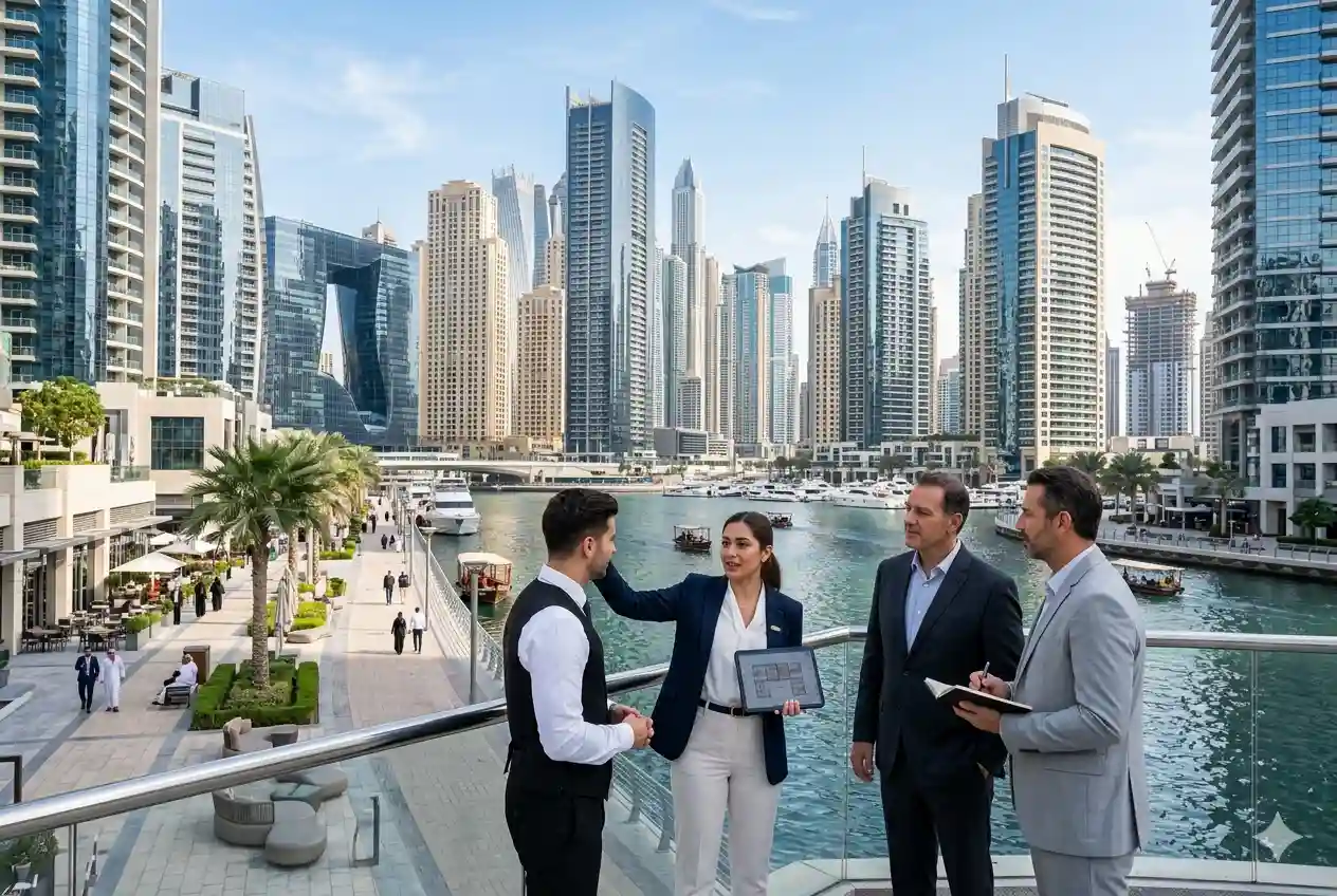 Modern skyline of Business Bay Dubai with residential and commercial real estate developments