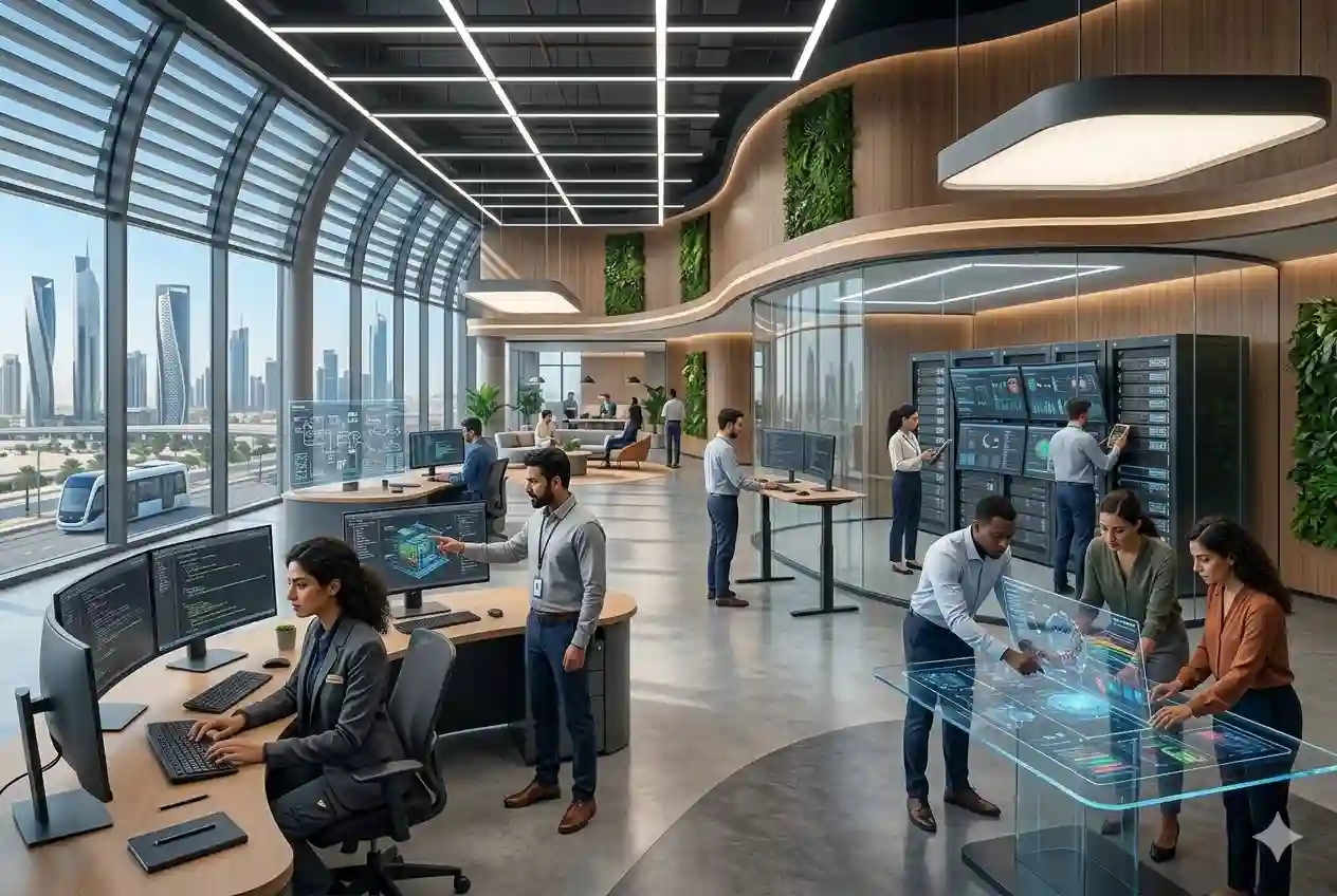 IT professionals working in modern UAE technology office environment
