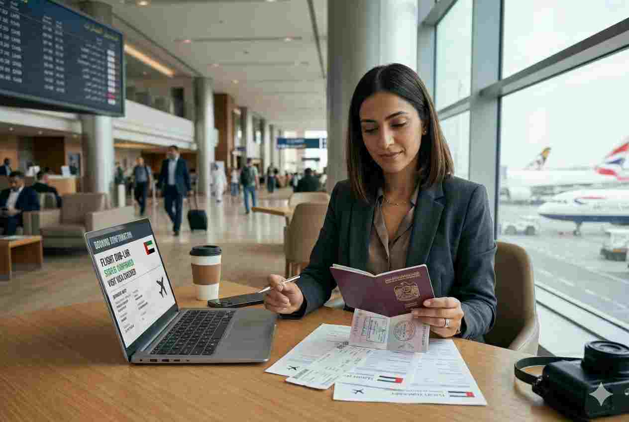 Traveler checking travel eligibility and travel status before departure