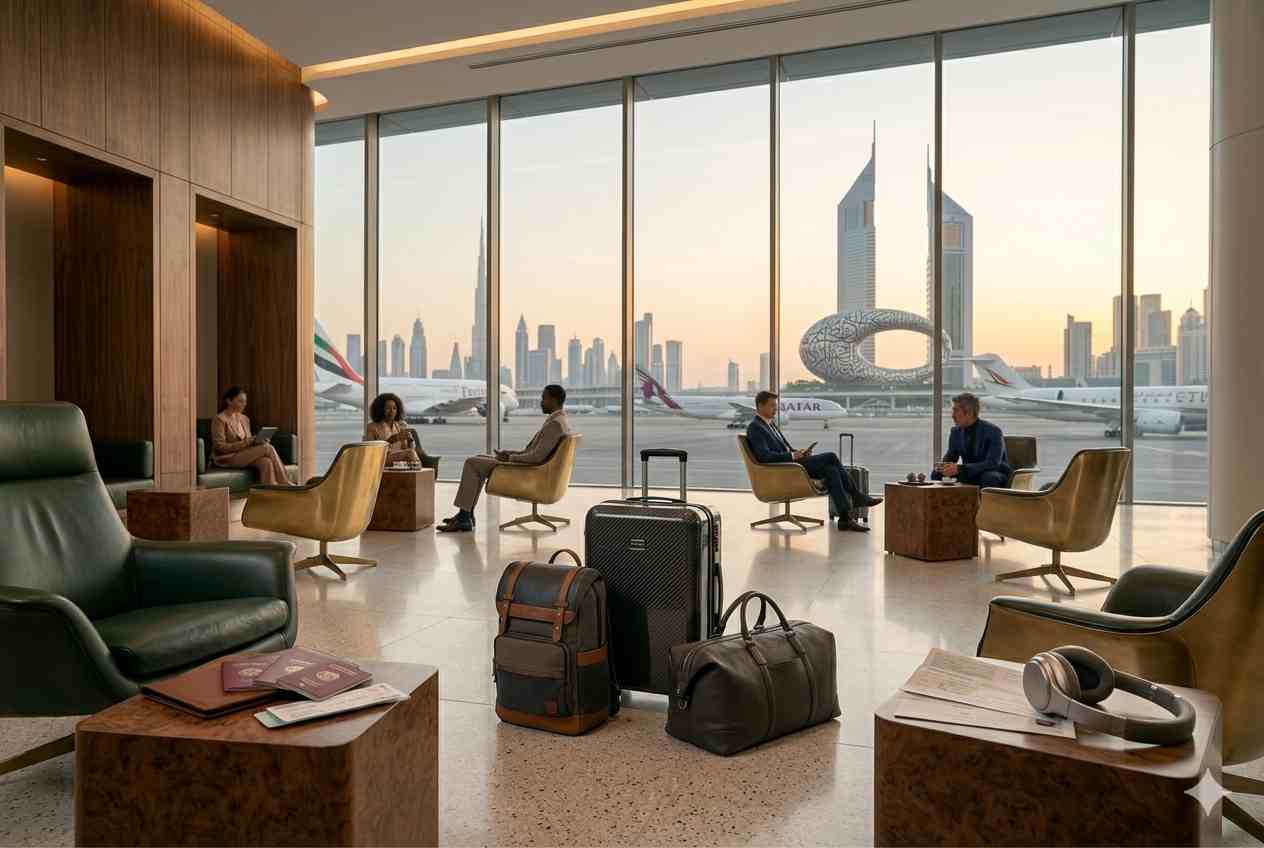 Premium traveling bags and luggage prepared for international travel from UAE