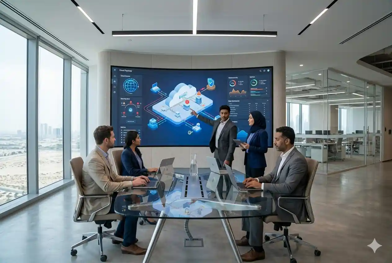 Technology professionals working with enterprise digital solutions in a modern UAE office