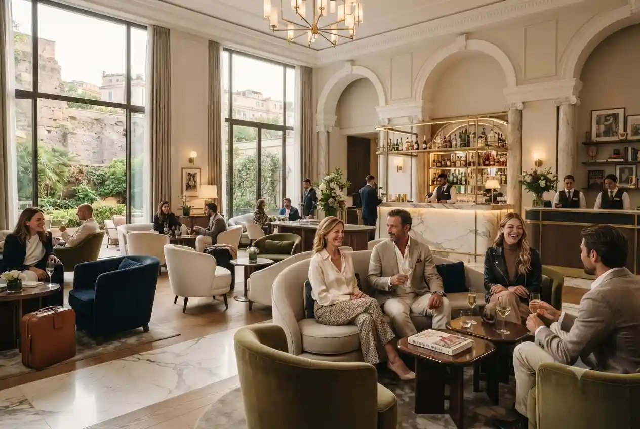 Modern luxury hotel experience in Rome with contemporary hospitality and wellness amenities