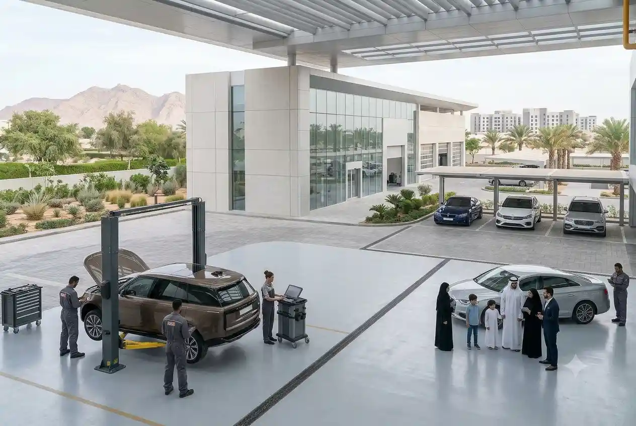 Modern automotive dealership and service facility located in Al Ain UAE