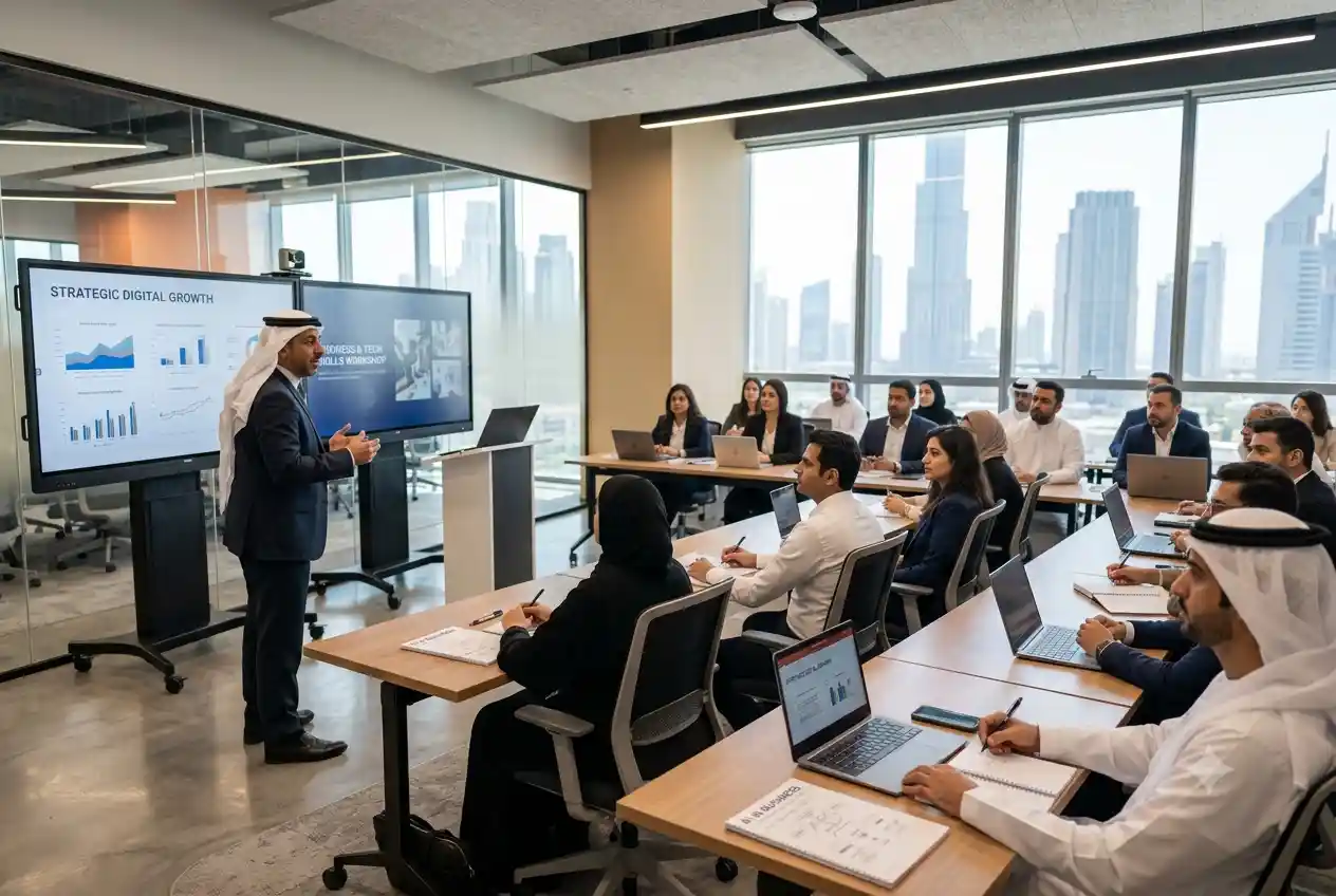 Students attending professional training courses at a modern UAE training institute