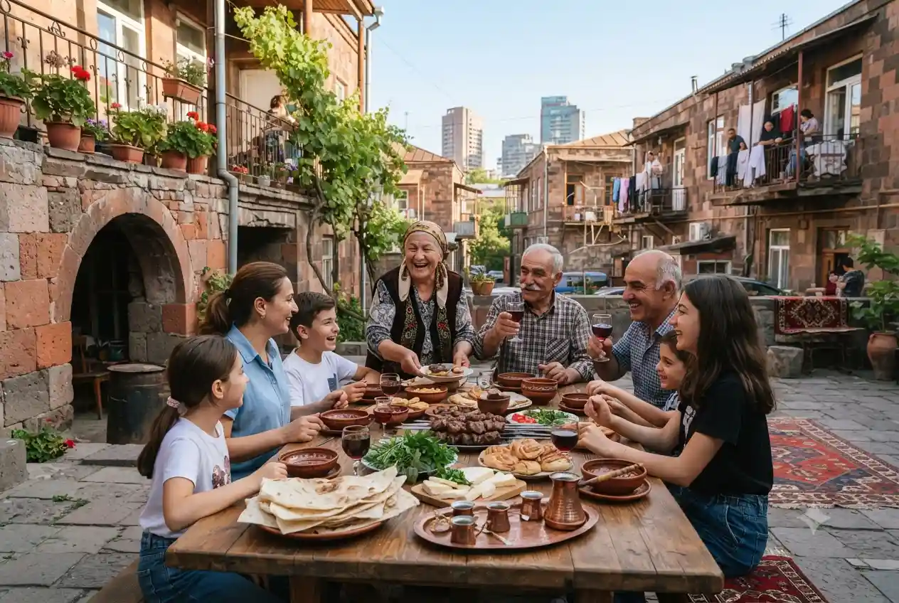 Armenian lifestyle showcasing family values, cultural traditions, and modern living